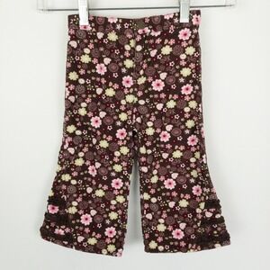 George Pants Toddler 18M Brown Corduroy Floral Ruffle Flare‎ Retro